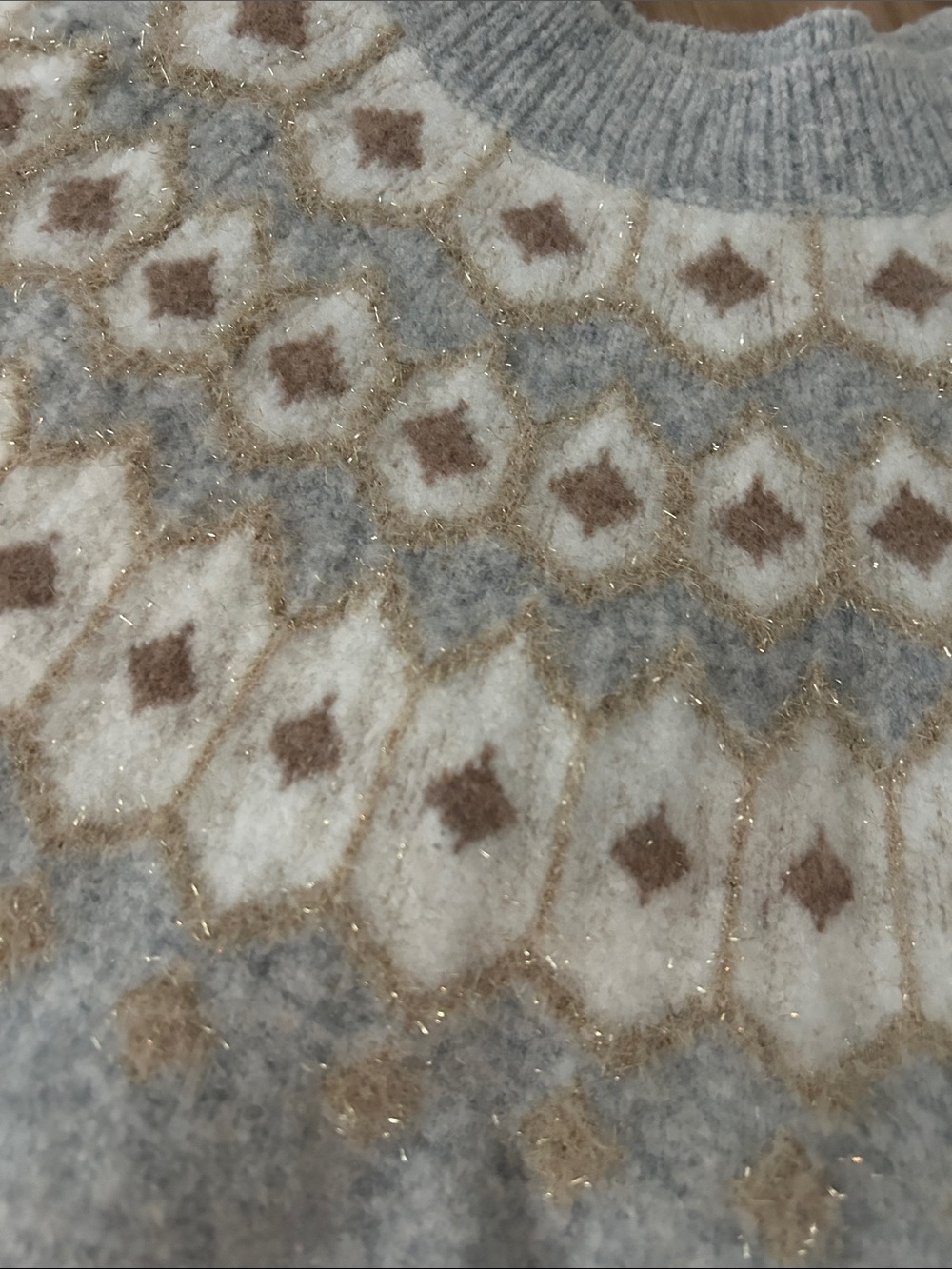 J. Crew Gray Fair Isle Crewneck Sweater with Cream and Tan Pattern - Picture 2 of 3